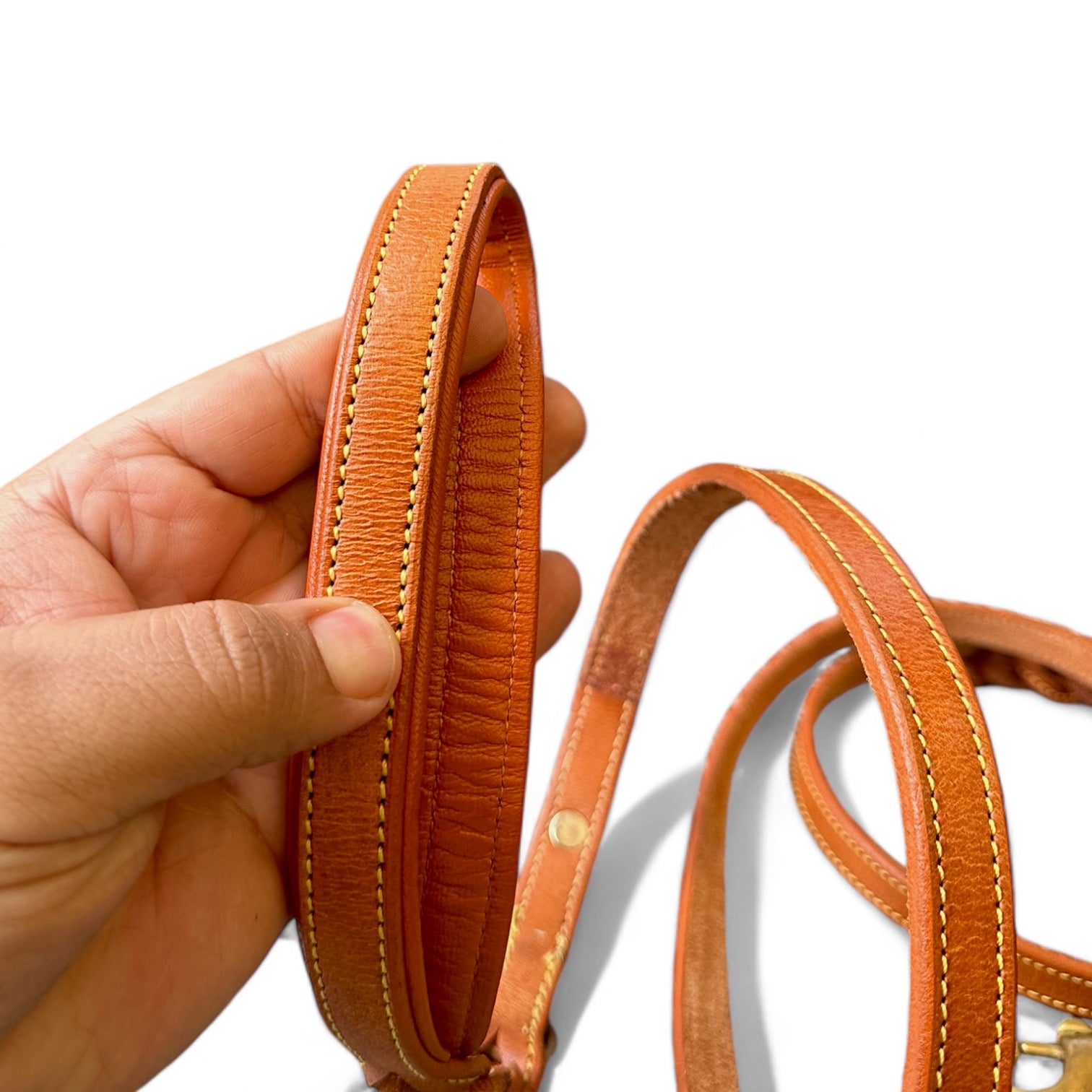 The K9 Store Premium Leather Double Handle Dog Leash, 6 Feet Long With Brass Hooks in Tan Brown Color For All Dog Breeds
