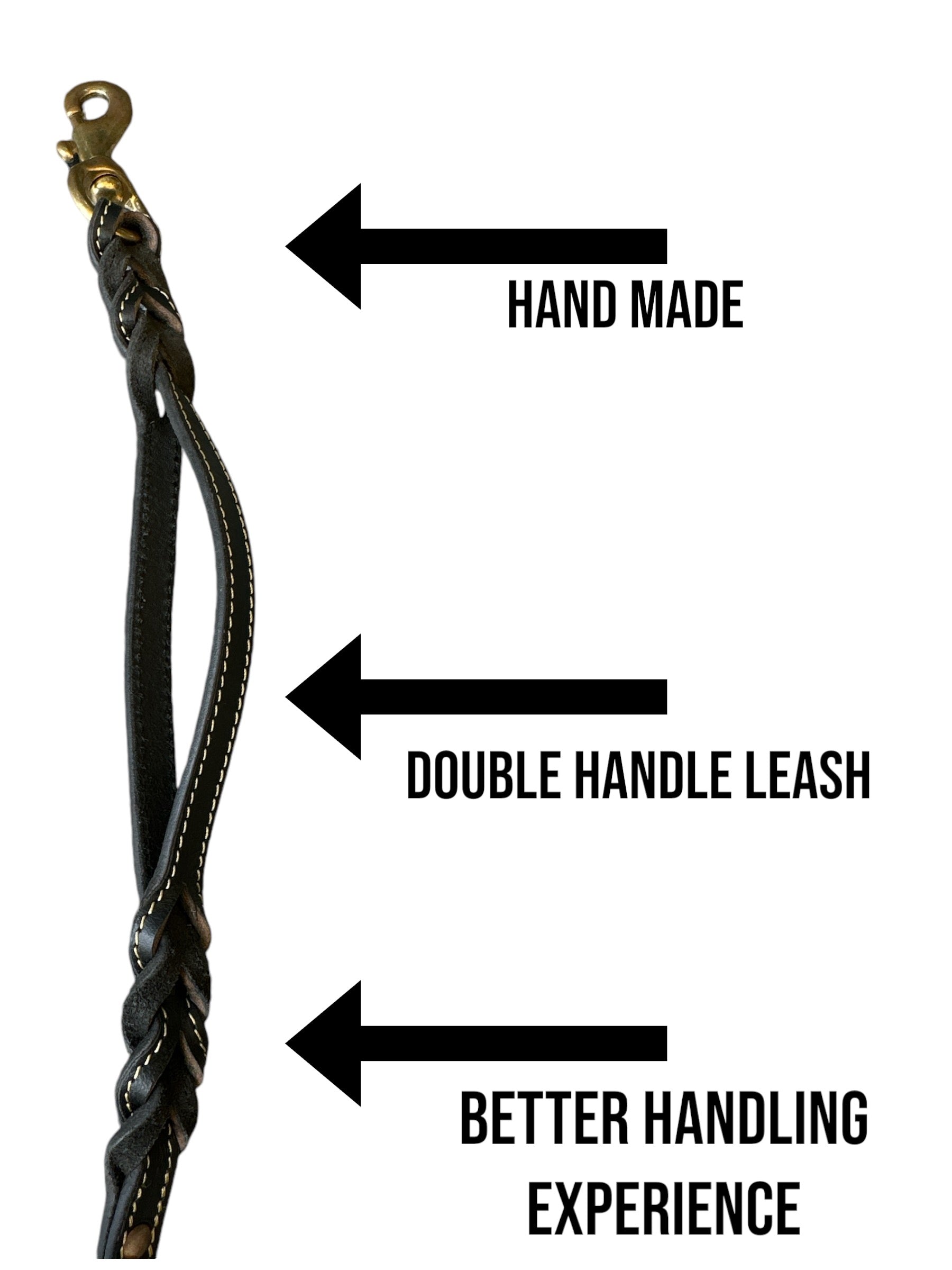 The K9 Store Premium Leather Double Handle Dog Leash, 6 Feet Long With Brass Hooks in Black Color For All Dog Breeds