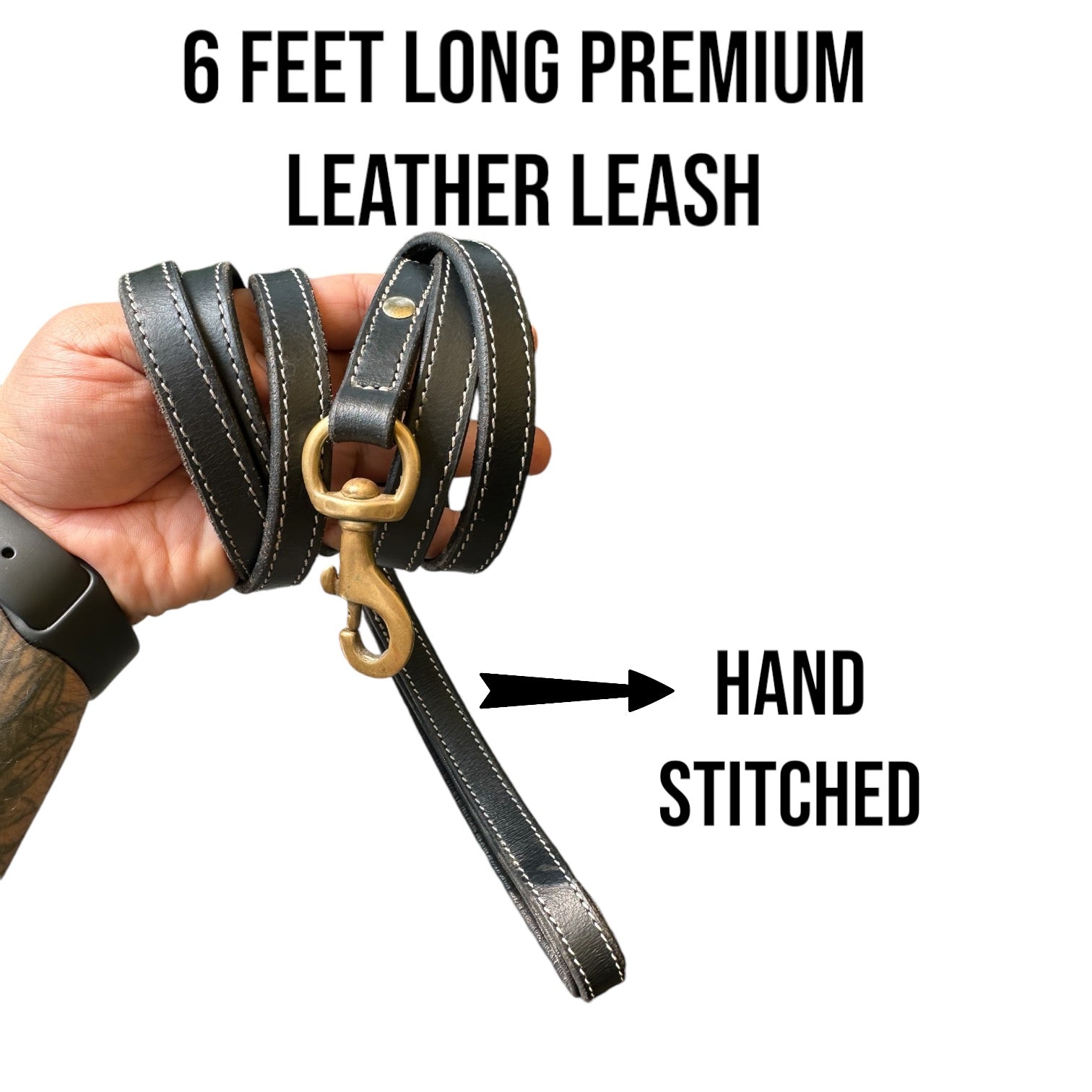 The K9 Store Premium Leather Single Handle Dog Leash, 6 Feet/5 Feet Long With Brass Hooks In Black Color For All Dog Breeds