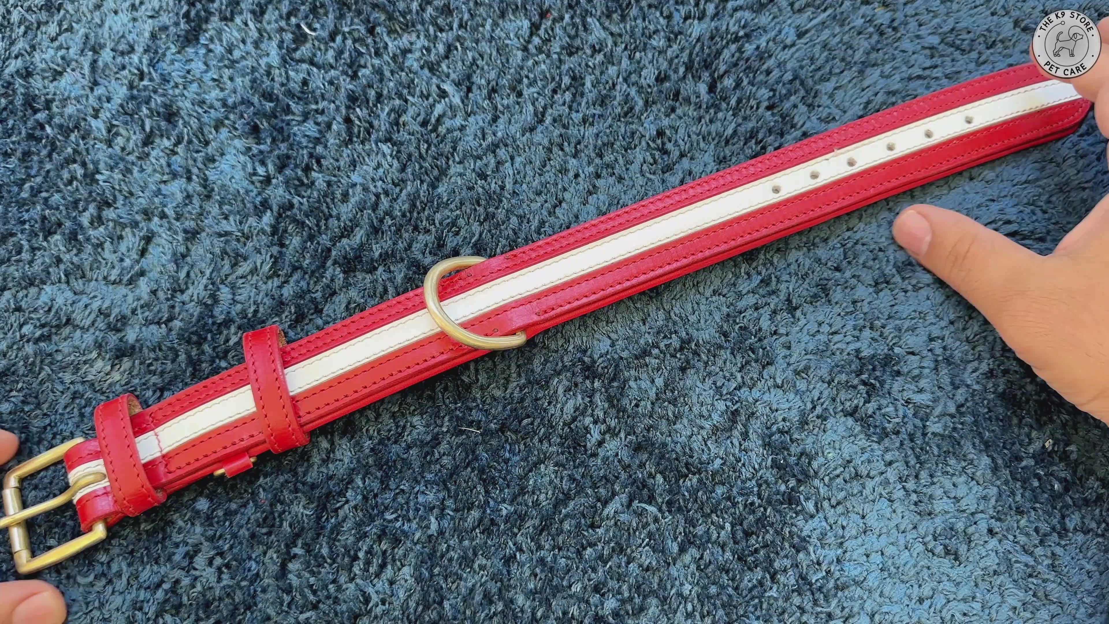 The K9 Store 100% Highgrade Leather Dual Tone Designer Dog Neck Collar (Red & White) Video