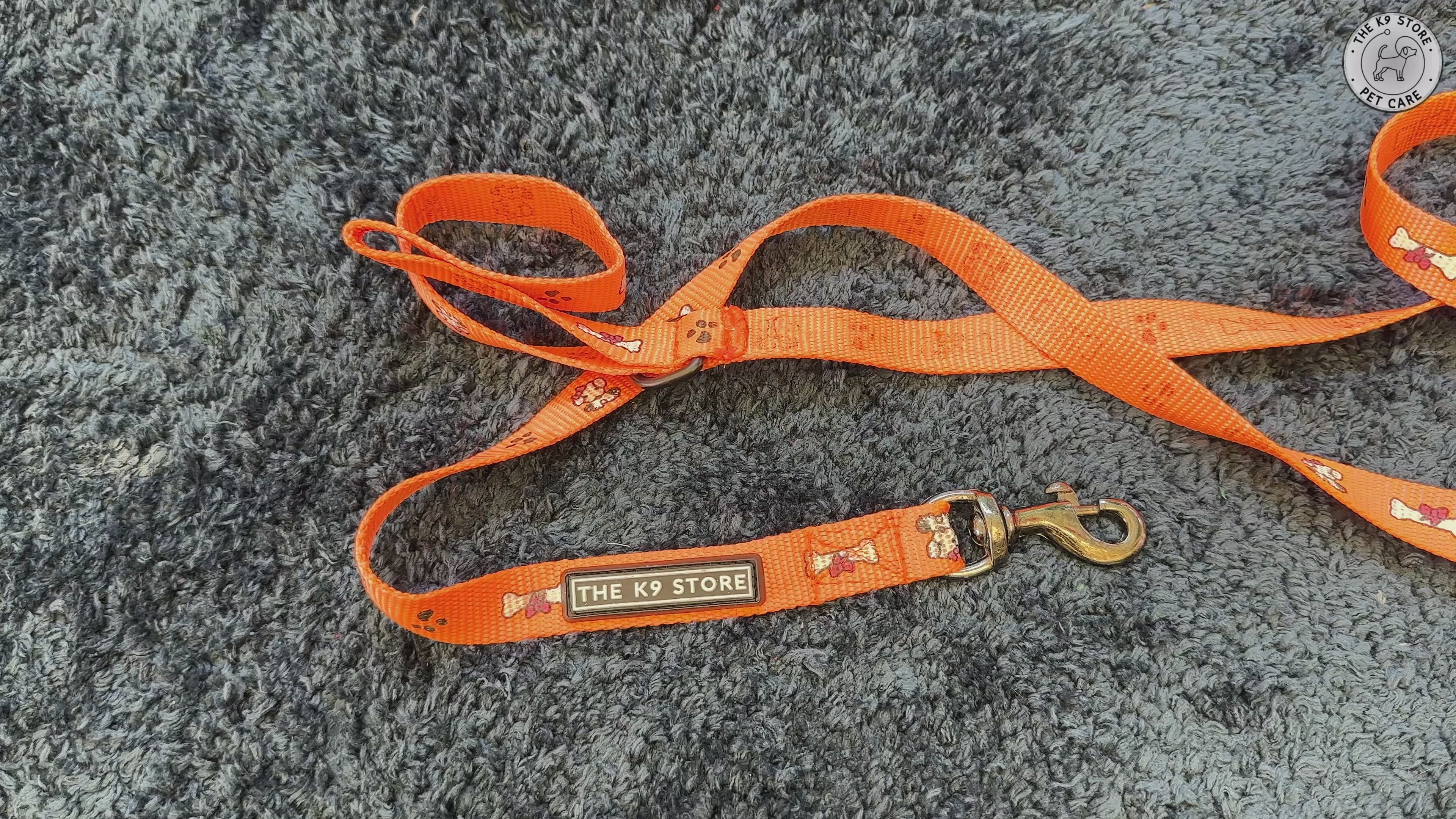 The K9 Store 5ft Orange Printed Nylon Leash for Dogs – Strong & Durable for all dog breeds