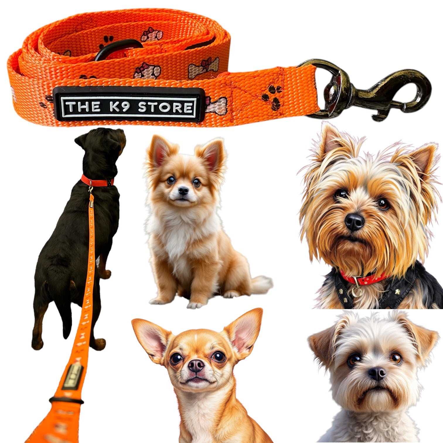 The K9 Store 5ft Orange Printed Nylon Leash for Dogs – Strong & Durable for all dog breeds