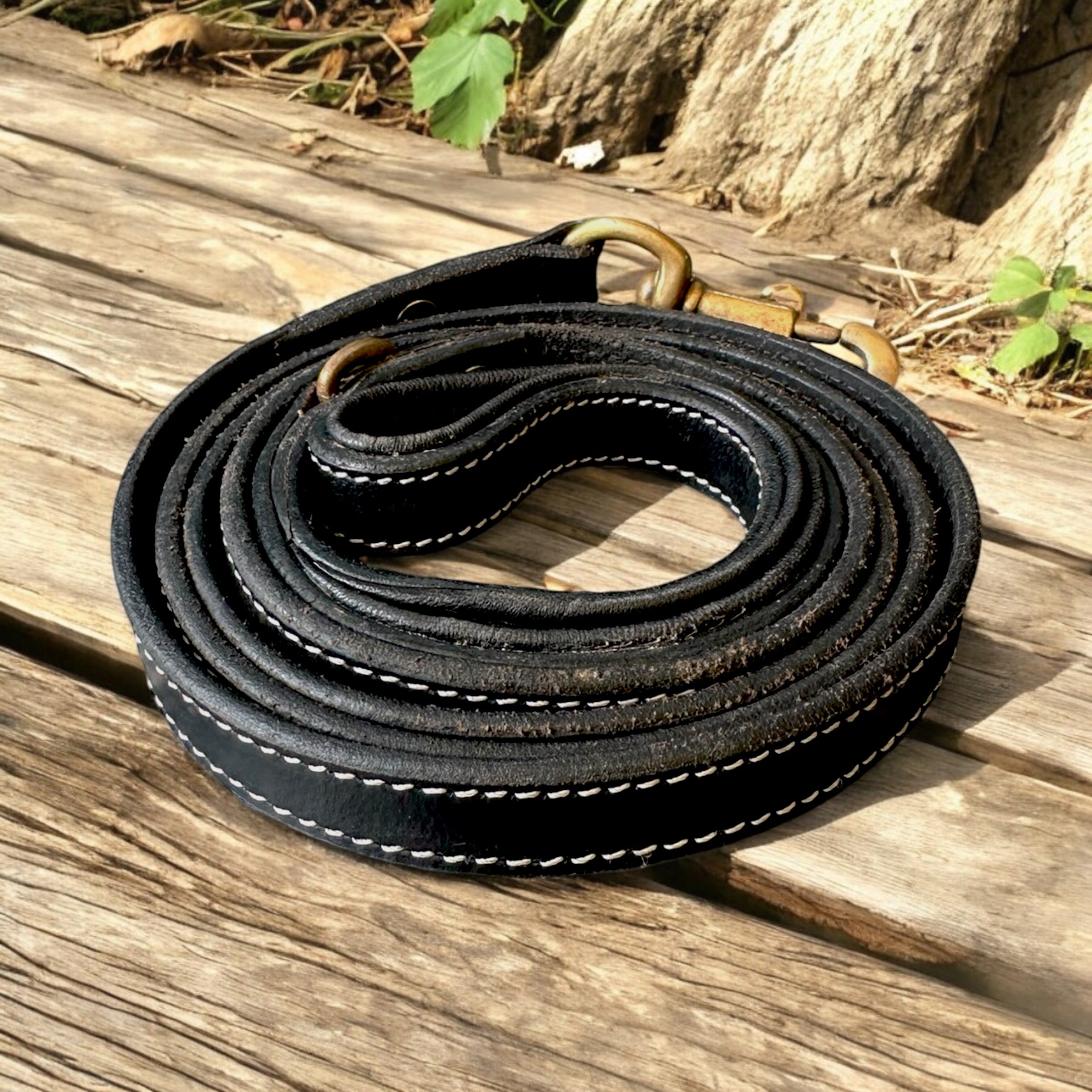 The K9 Store Premium Leather Single Handle Dog Leash, 6 Feet/5 Feet Long With Brass Hooks In Black Color For All Dog Breeds