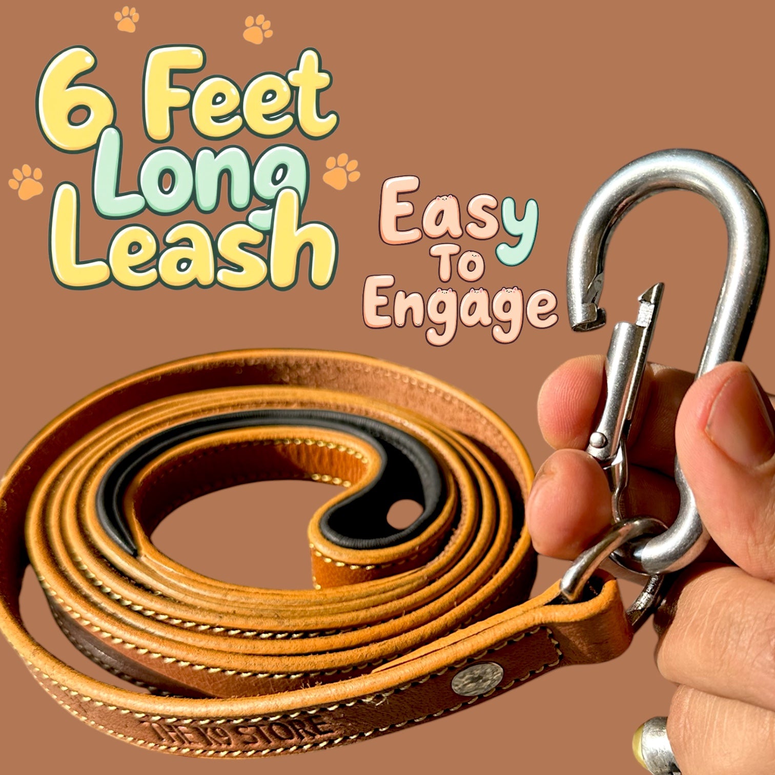 The K9 Store Premium Leather Premium Dog Leash, 5 Feet Long With Brass Hooks In Tan Color For All Dog Breeds