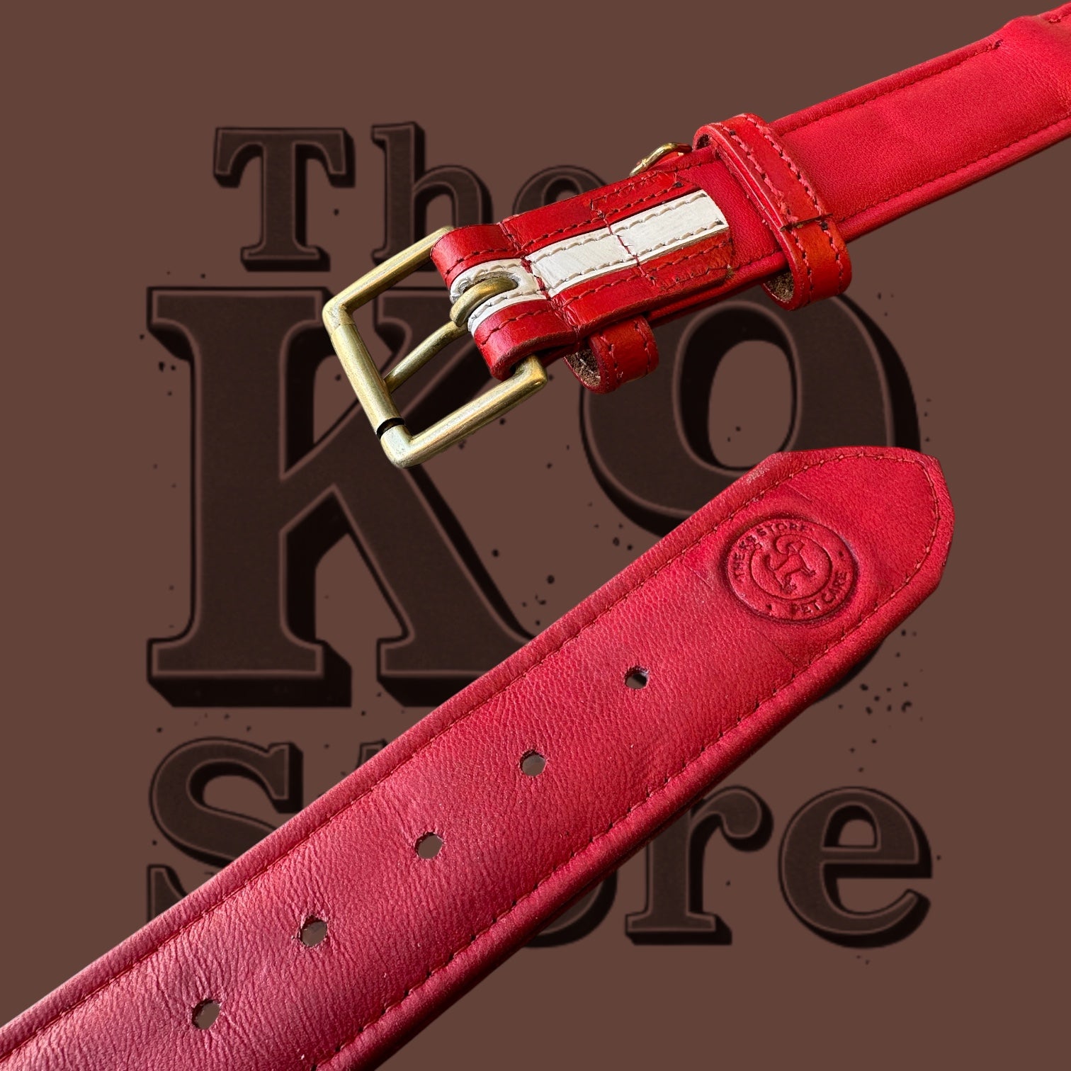 The K9 Store 100% Highgrade Leather Dual Tone Designer Dog Neck Collar (Red & White)
