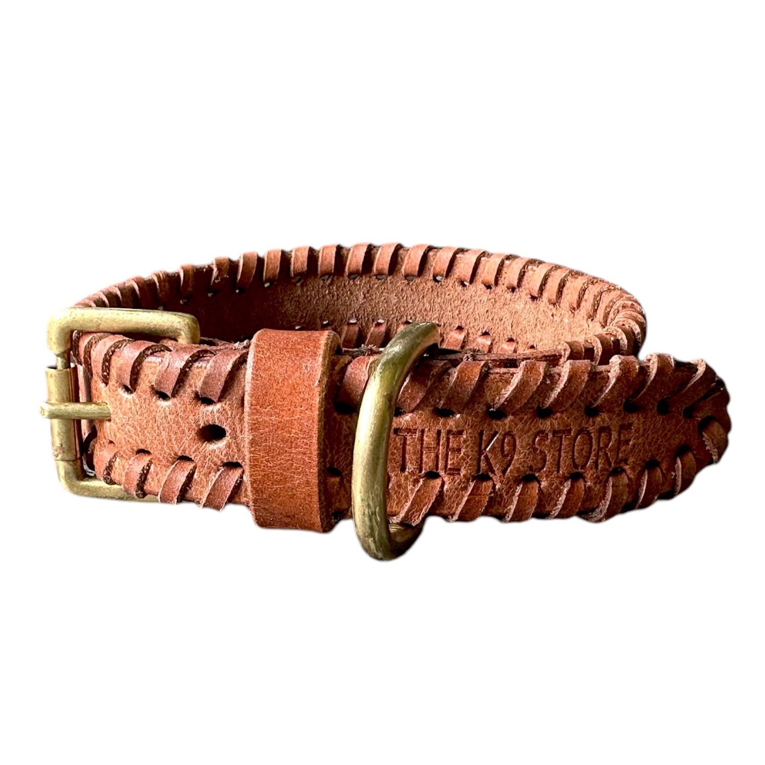 The K9 Store 100% Highgrade Leather Side Braided Designer Dog Neck Collar (Tan)