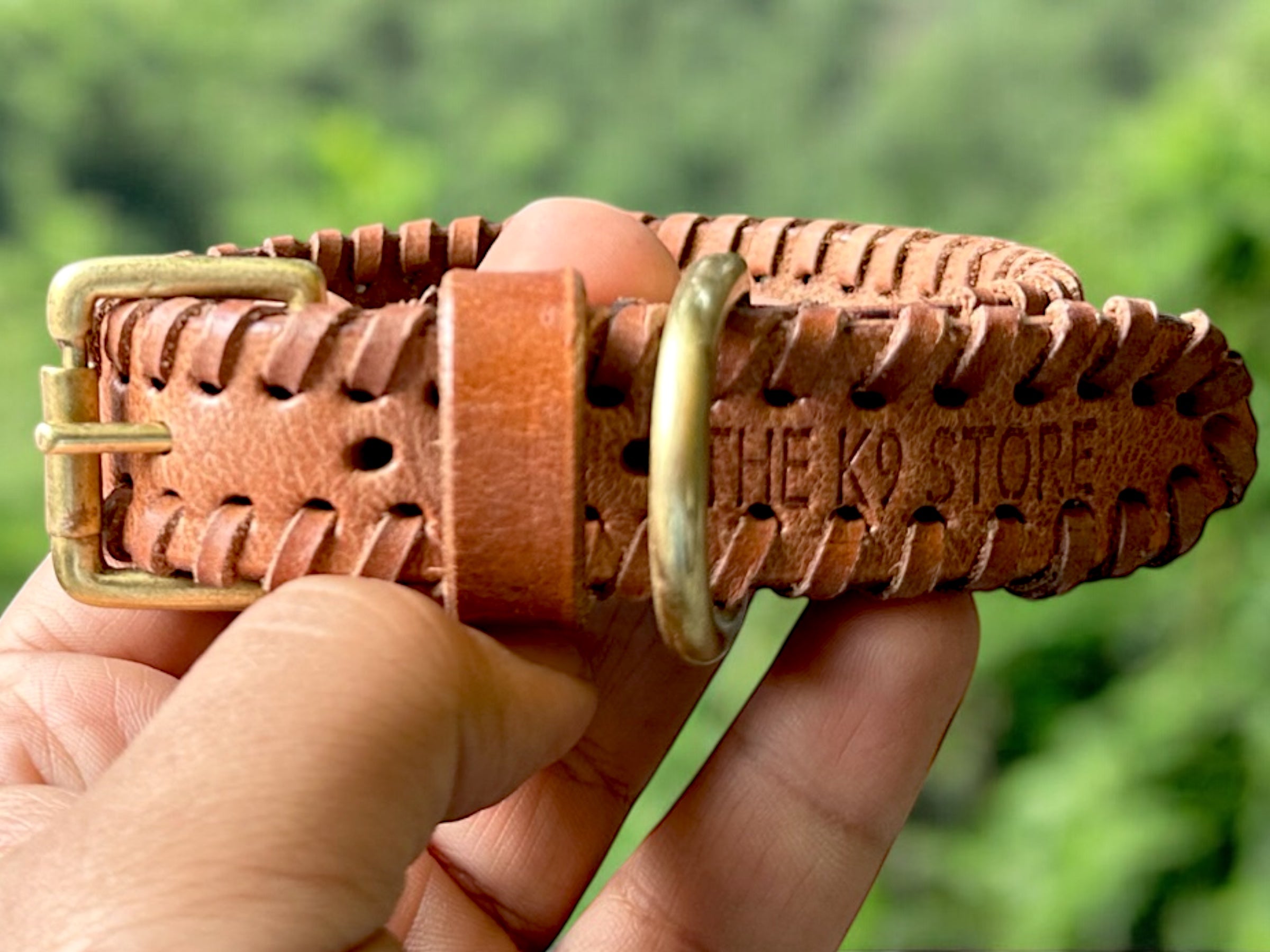 The K9 Store 100% Highgrade Leather Side Braided Designer Dog Neck Collar (Tan)