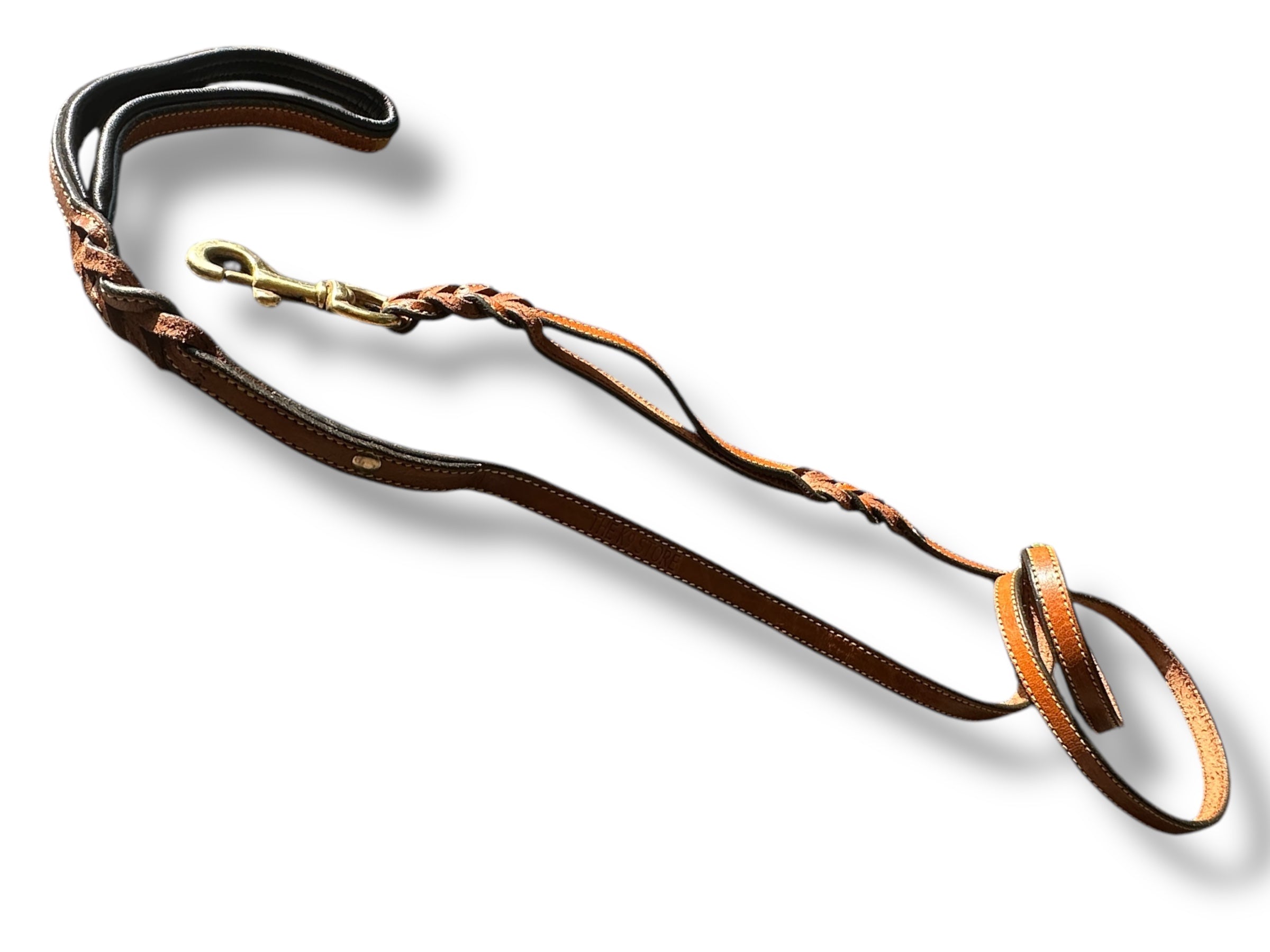 The K9 Store Premium Leather Double Handle Sleek Dog Leash, 6 Feet Long With Brass Hooks in Tan Brown Color For All Dog Breeds