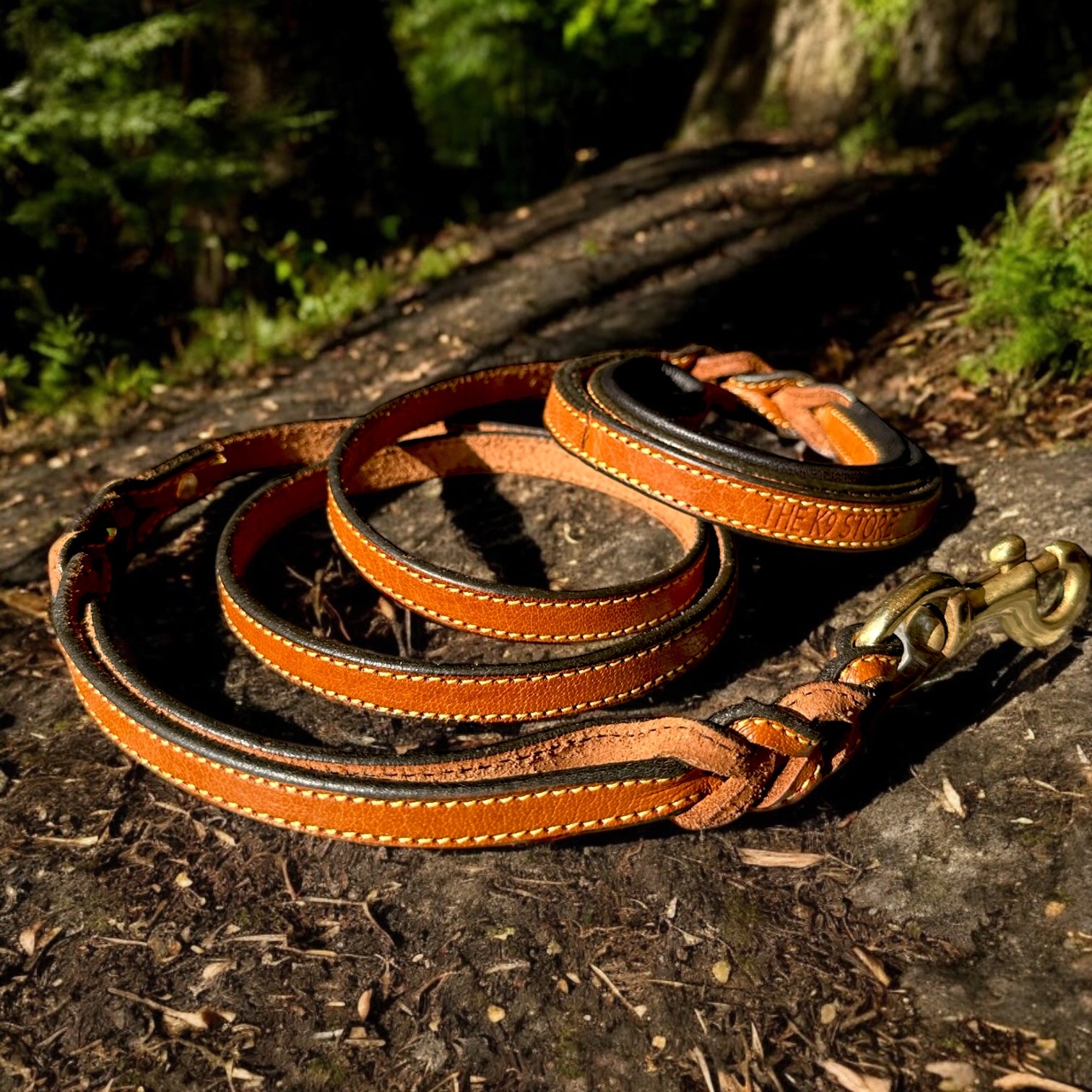 The K9 Store Premium Leather Double Handle Sleek Dog Leash, 6 Feet Long With Brass Hooks in Tan Brown Color For All Dog Breeds