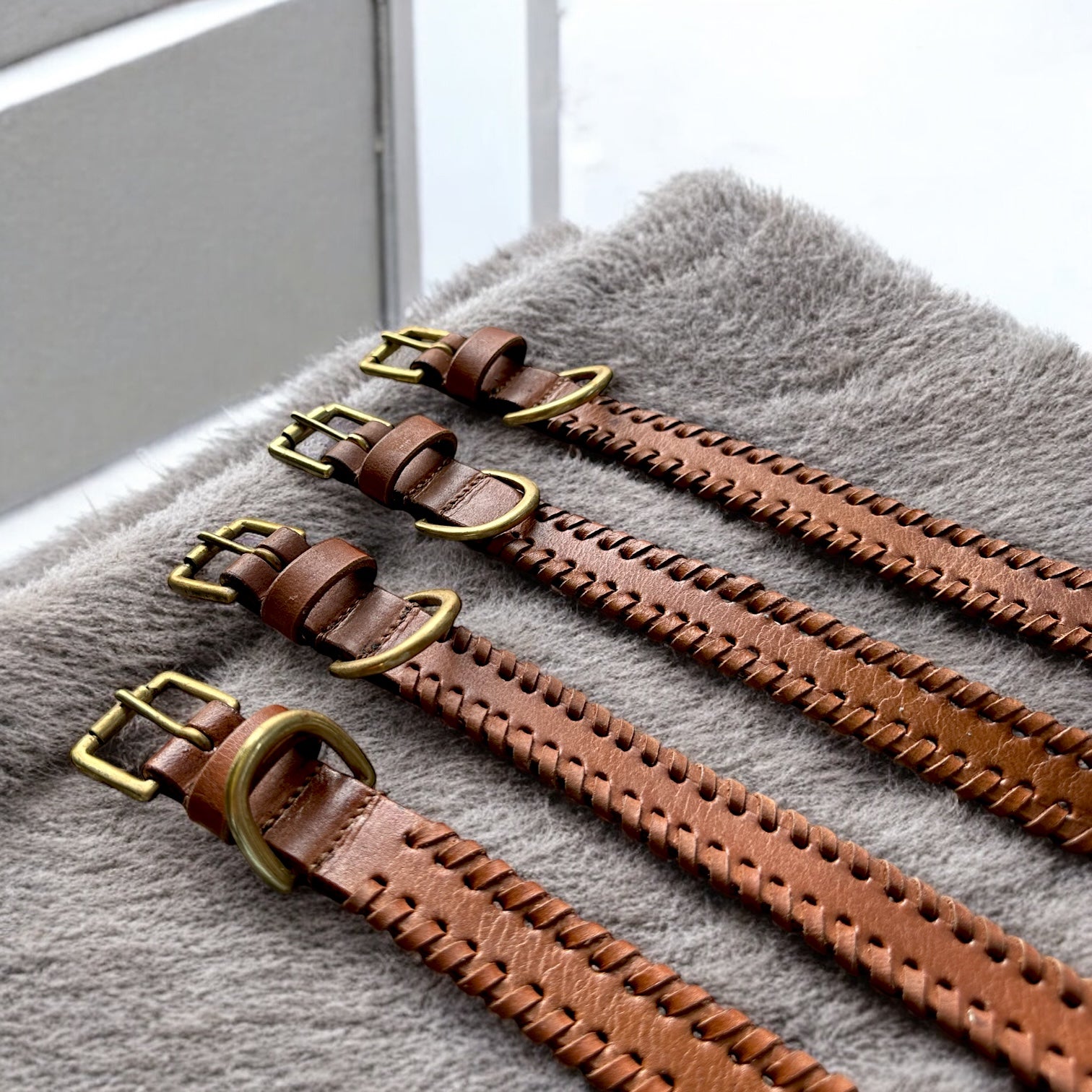 The K9 Store 100% Highgrade Leather Side Braided Designer Dog Neck Collar (Tan)