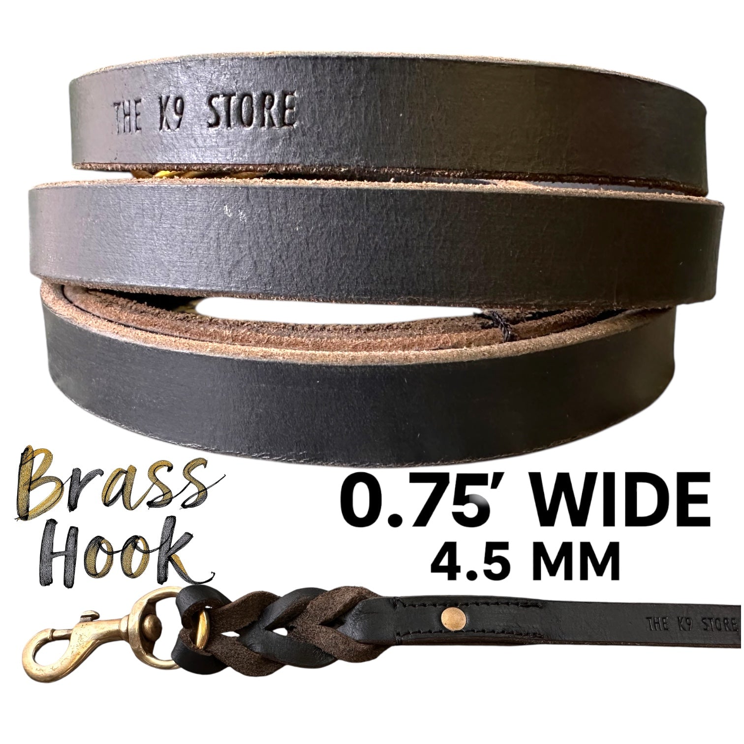 The K9 Store Premium Leather Thickest Dog Leash, 6 Feet Long With Brass Hooks For All Dog Breeds