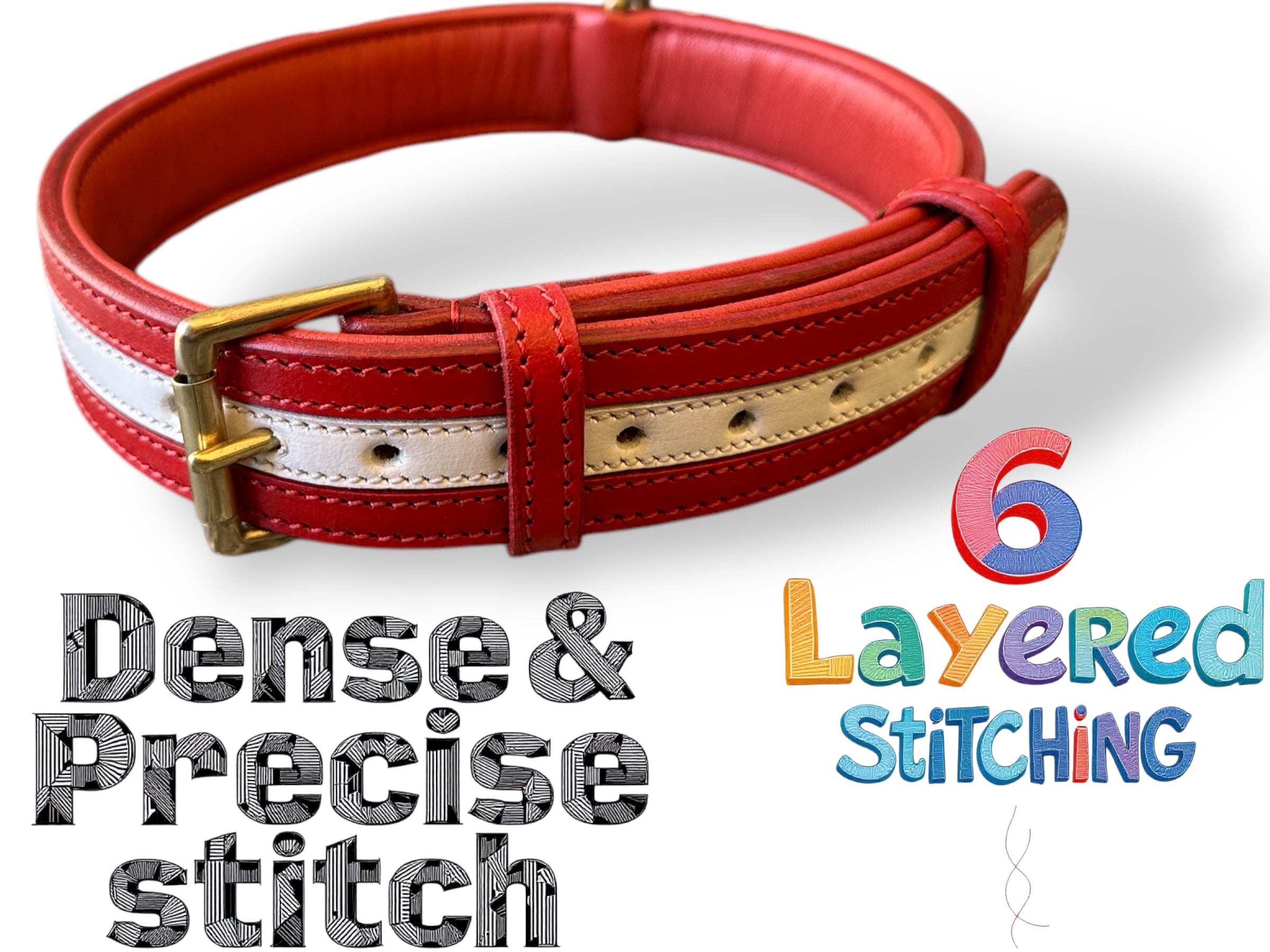 The K9 Store 100% Highgrade Leather Dual Tone Designer Dog Neck Collar (Red & White)