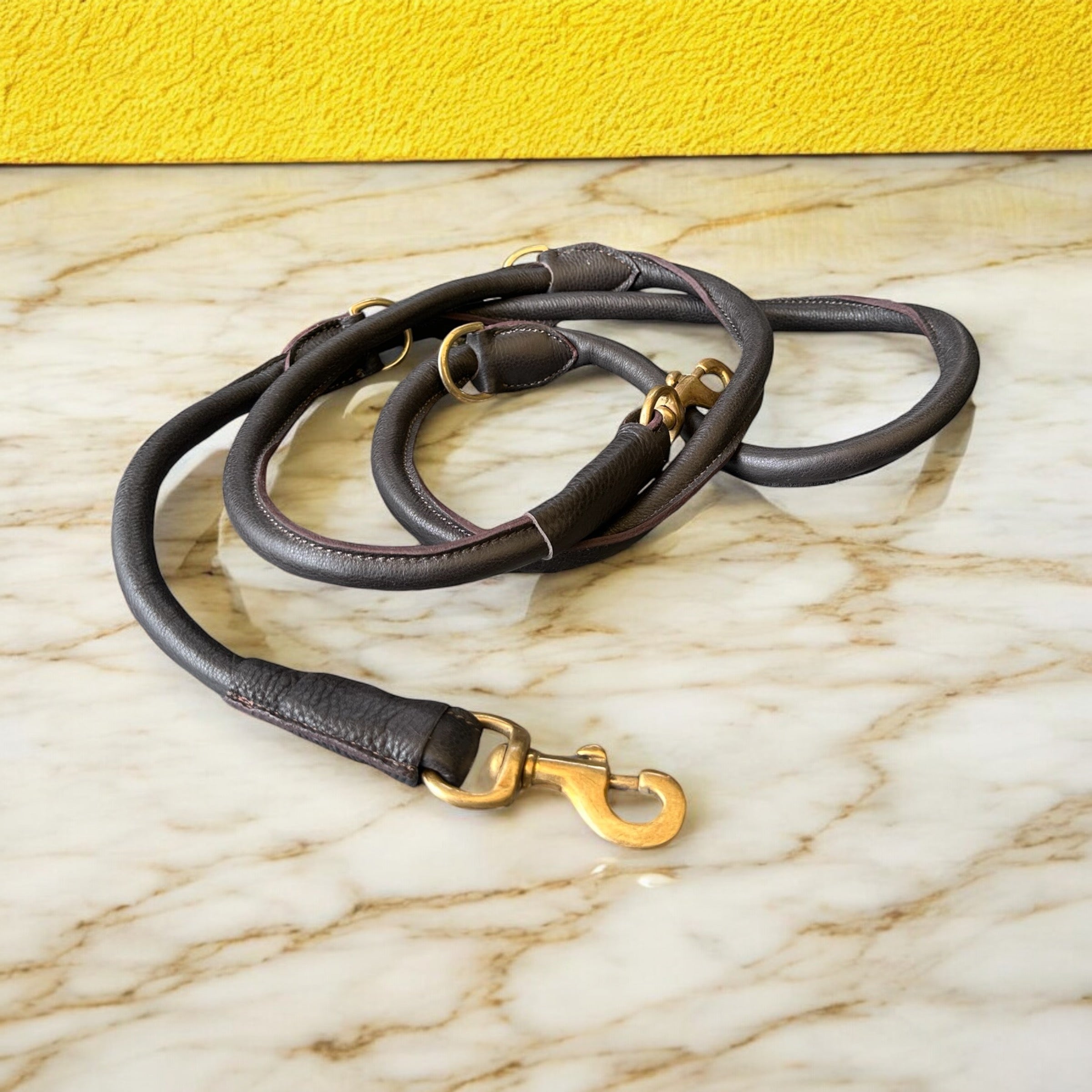 The K9 Store Premium Leather Dog Training Leash, 6 Feet Long With Brass Hooks in Chocolate Brown Color For All Dog Breeds