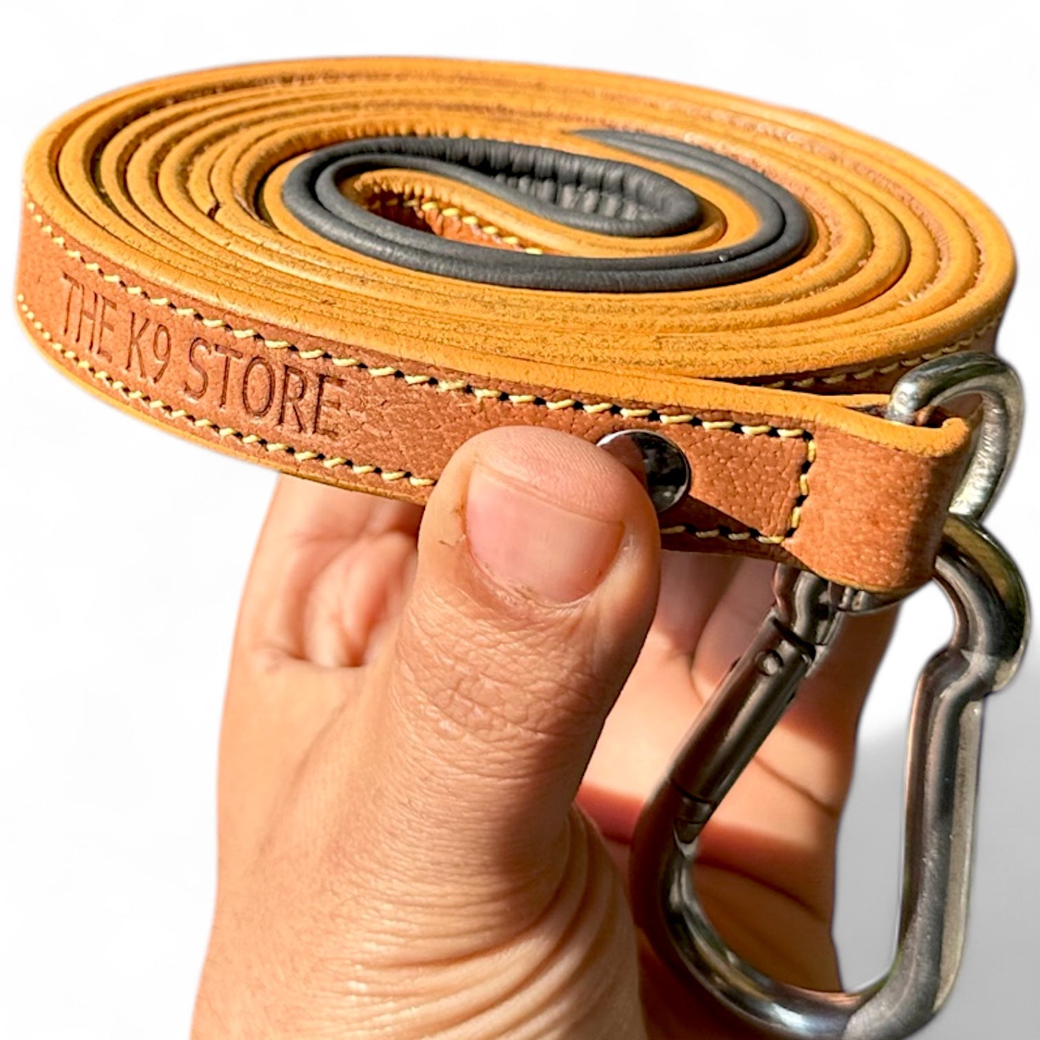 The K9 Store Premium Leather Premium Dog Leash, 5 Feet Long With Brass Hooks In Tan Color For All Dog Breeds