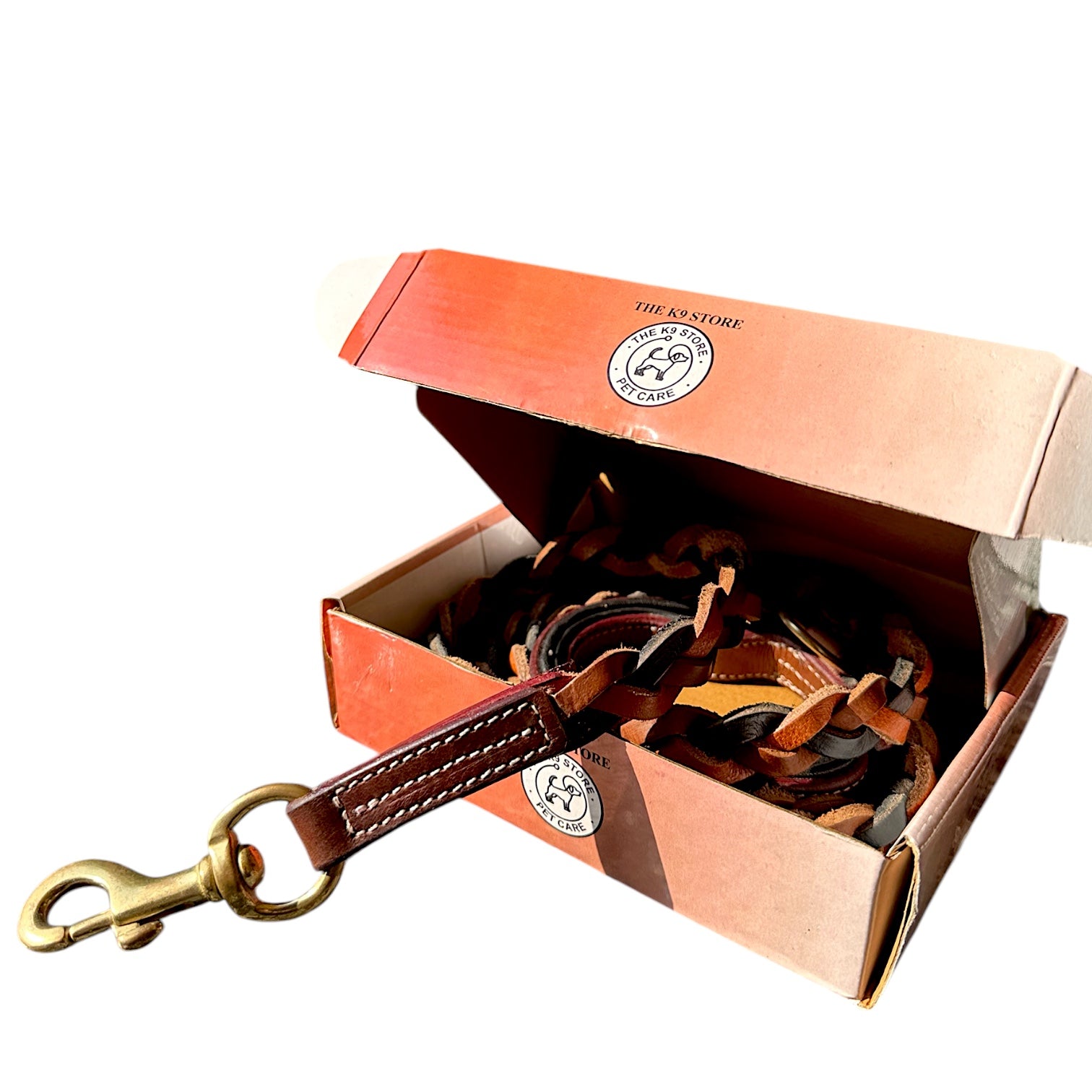 The K9 Store Premium Leather Braided Dog Leash, 5 Feet Long With Brass Hooks In Tricolor (Tan, Chocolate & Black) For All Dog Breeds