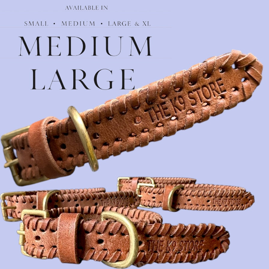 The K9 Store 100% Highgrade Leather Side Braided Designer Dog Neck Collar (Tan)