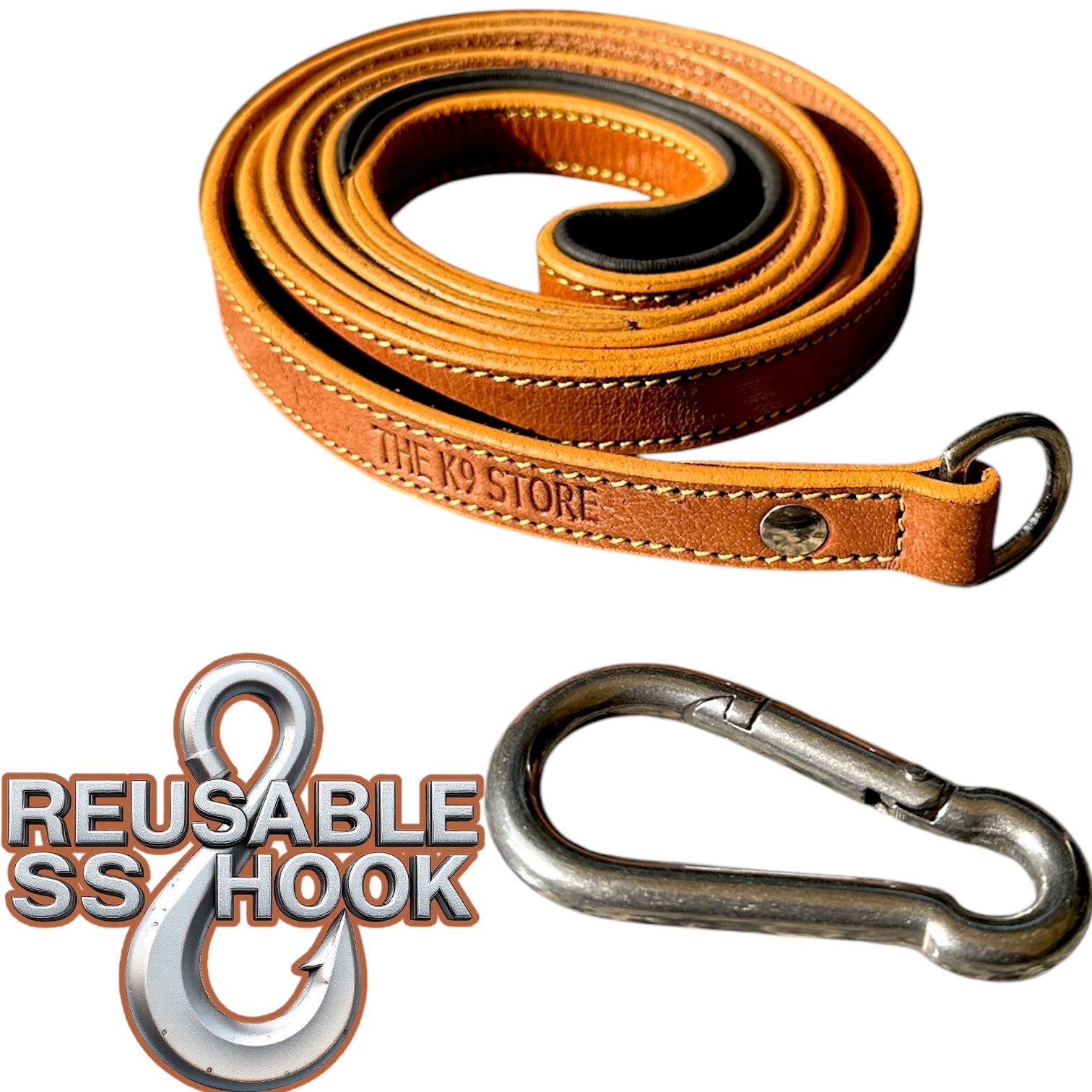The K9 Store Premium Leather Premium Dog Leash, 5 Feet Long With Brass Hooks In Tan Color For All Dog Breeds
