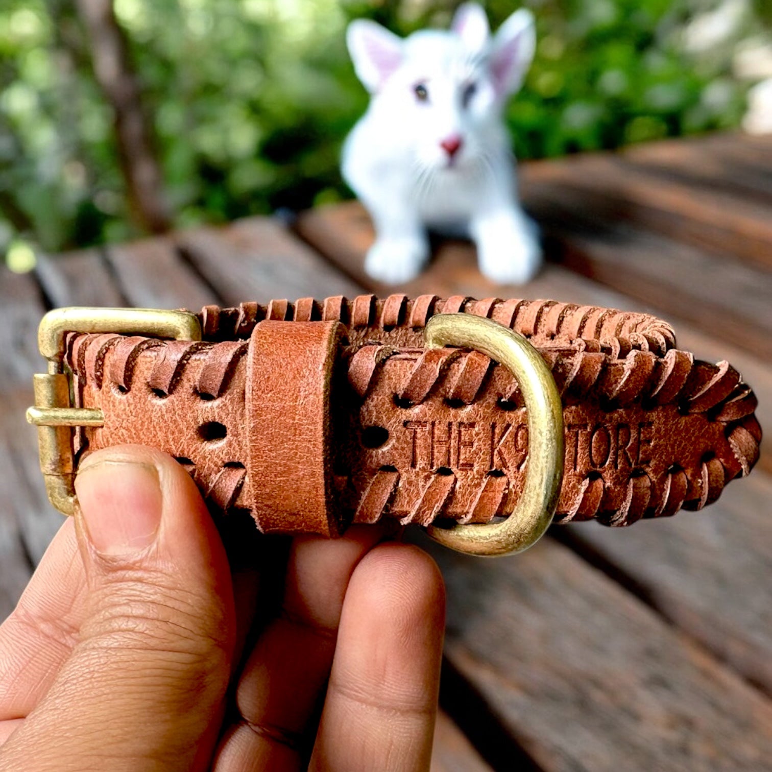 The K9 Store 100% Highgrade Leather Side Braided Designer Dog Neck Collar (Tan)
