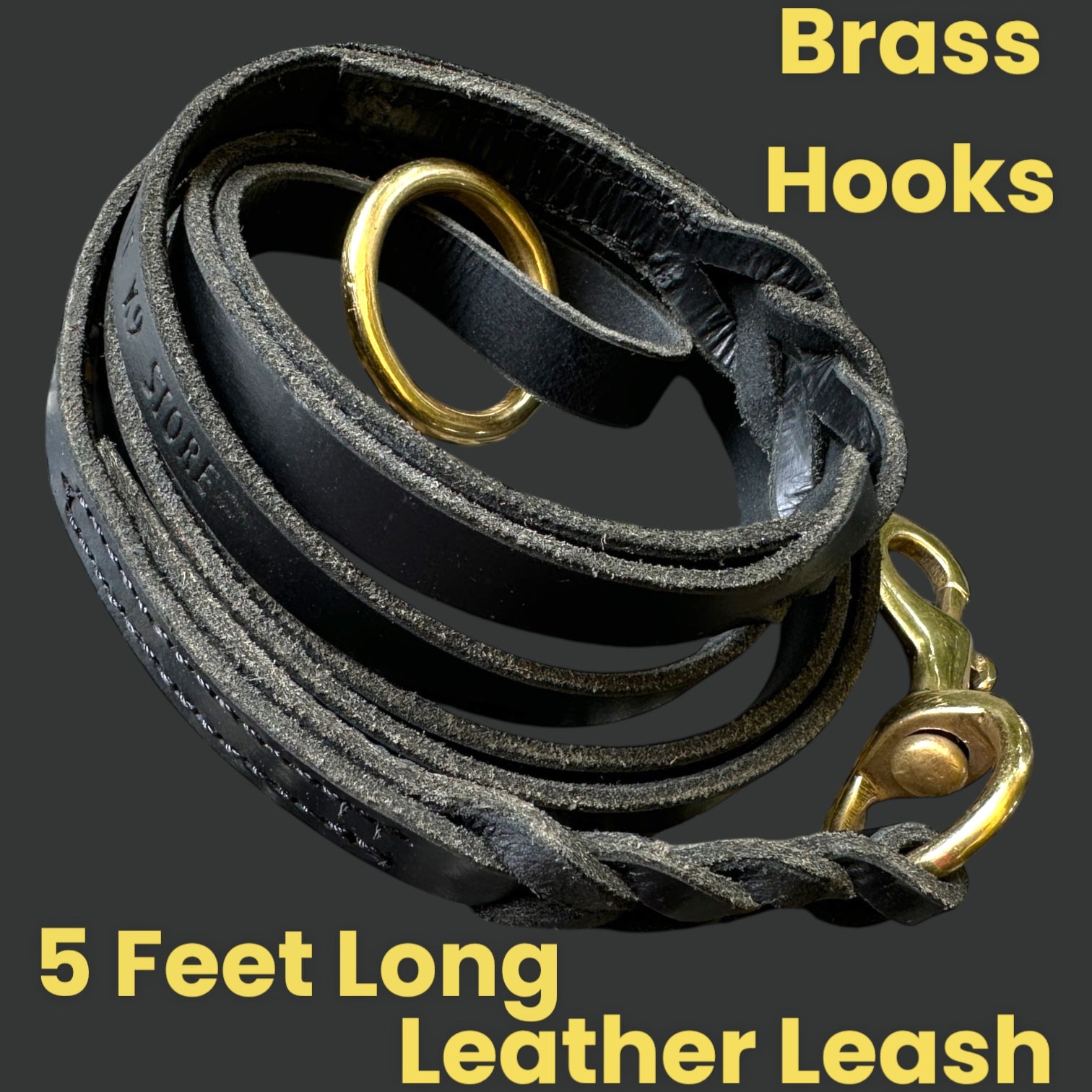 The K9 Store Premium Leather Single Handle Freebie Dog Leash, 5 Feet Long With Brass Hooks For All Dog Breeds