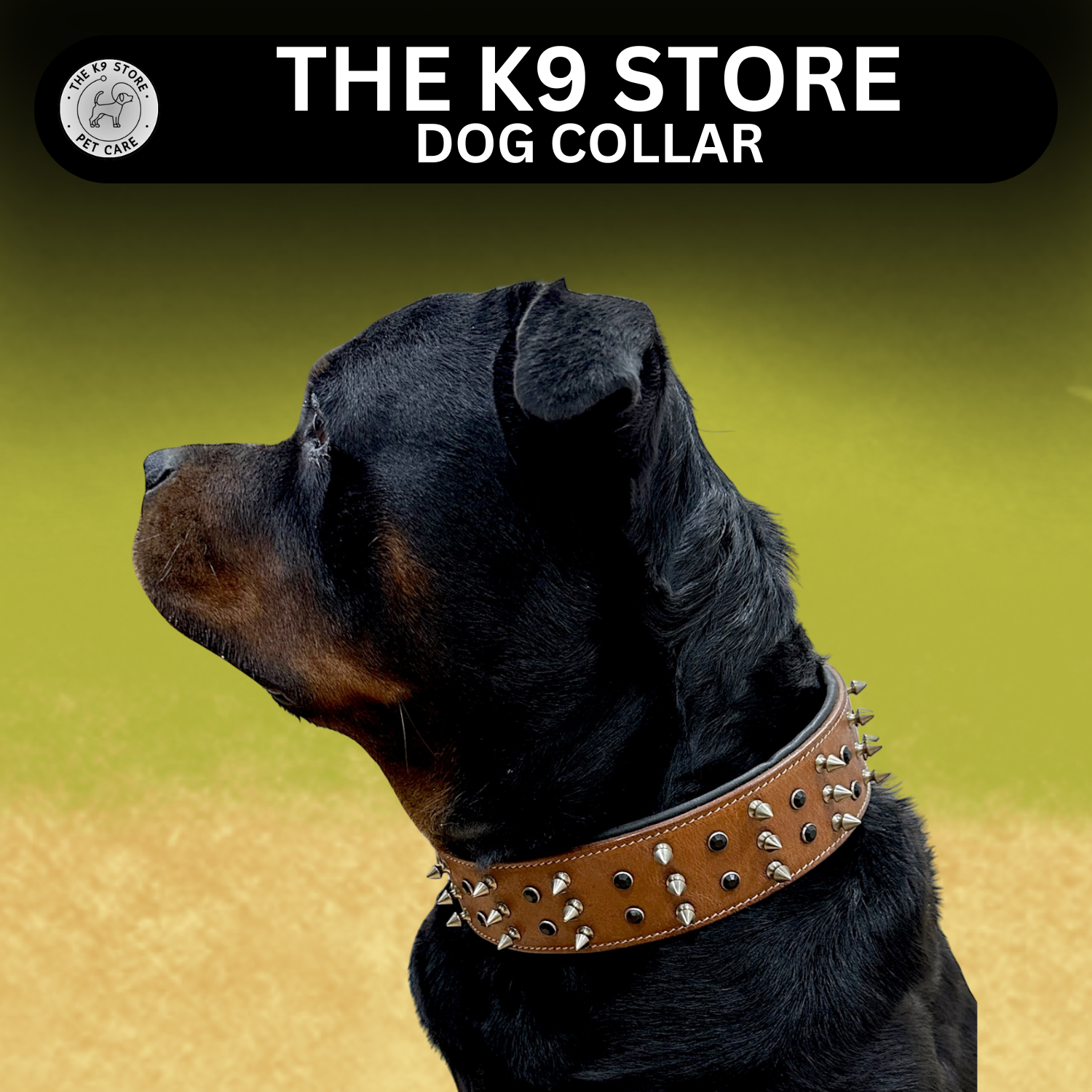 The K9 Store 100% Highgrade Leather Spiked & Studded Designer Dog Neck Collar (Brown) (Bubzee Special)
