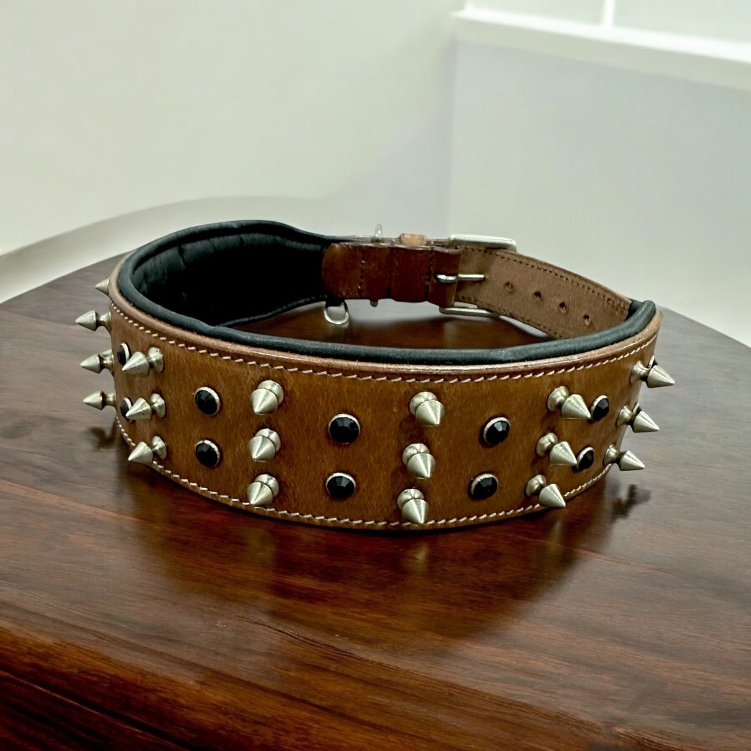 The K9 Store 100% Highgrade Leather Spiked & Studded Designer Dog Neck Collar (Brown) (Bubzee Special)