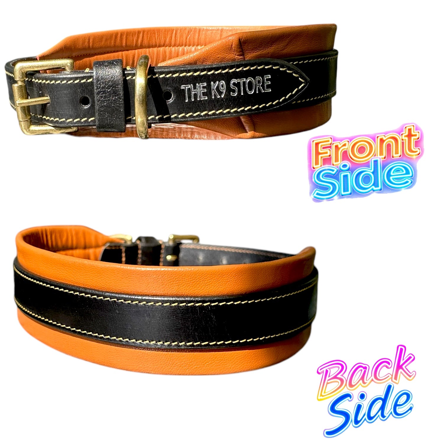The K9 Store 100% Highgrade Leather Dual Tone Designer Dog Neck Collar (Tan & Black)