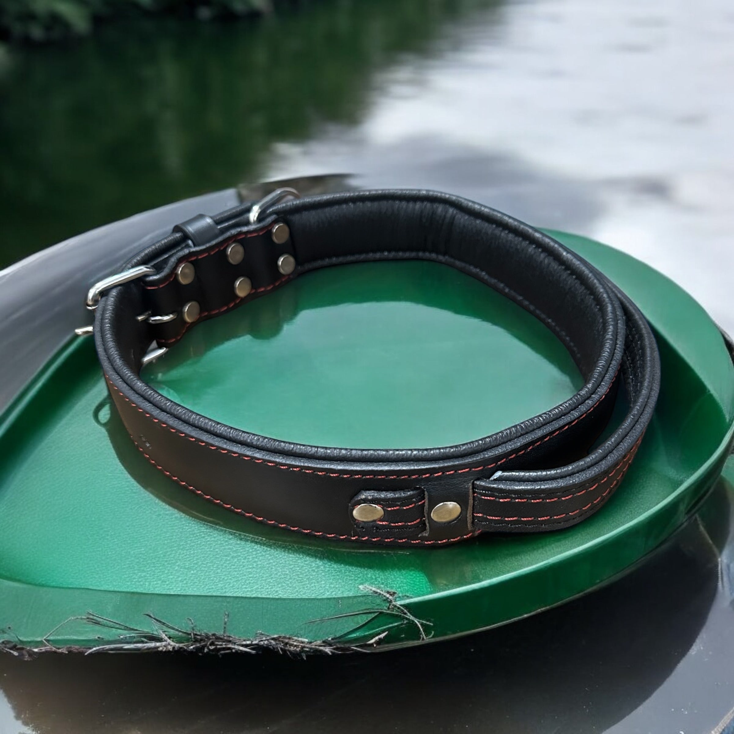 The K9 Store 100% Highgrade Leather Bold Dog Neck Collar For Training With Extra Handle - Zoey's Special (Black)