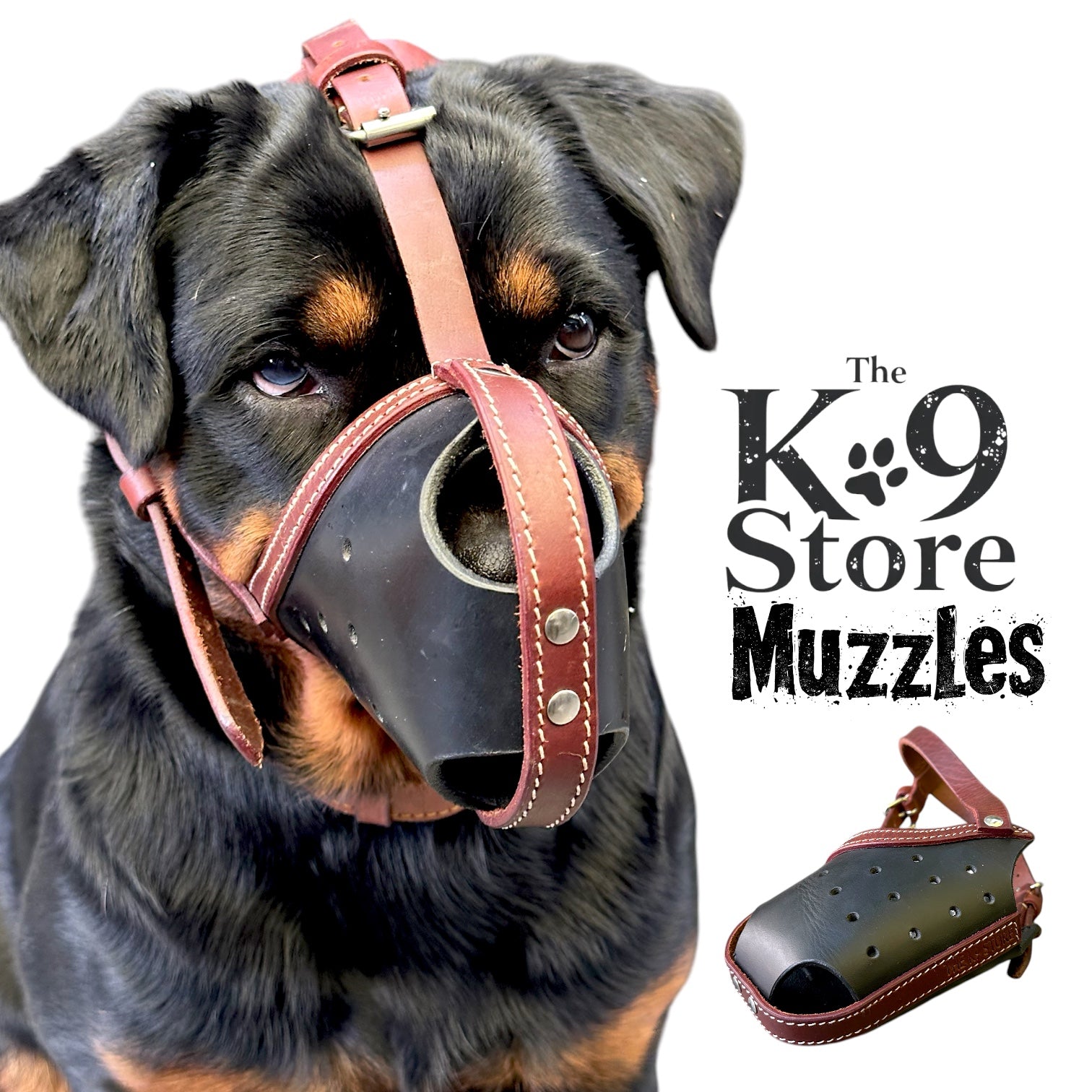 The K9 Store Premium Leather Dog Muzzle, Handstitched Mask for Gaint, Large & Medium Dog Breeds in Black/Tan Color
