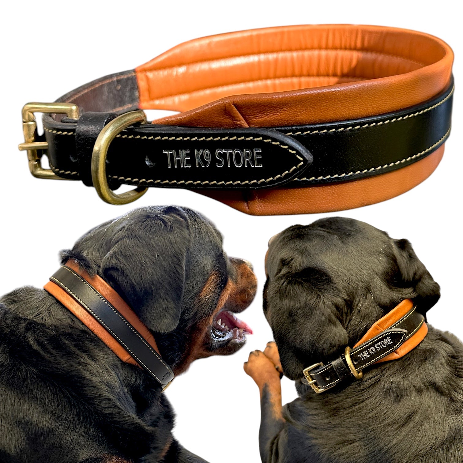 The K9 Store 100% Highgrade Leather Dual Tone Designer Dog Neck Collar (Tan & Black)