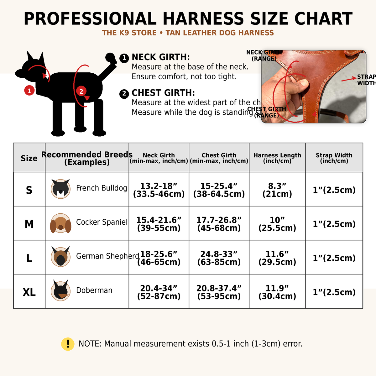 THE K9 STORE Tan Leather Dog Harness – Adjustable Premium Harness for Dogs