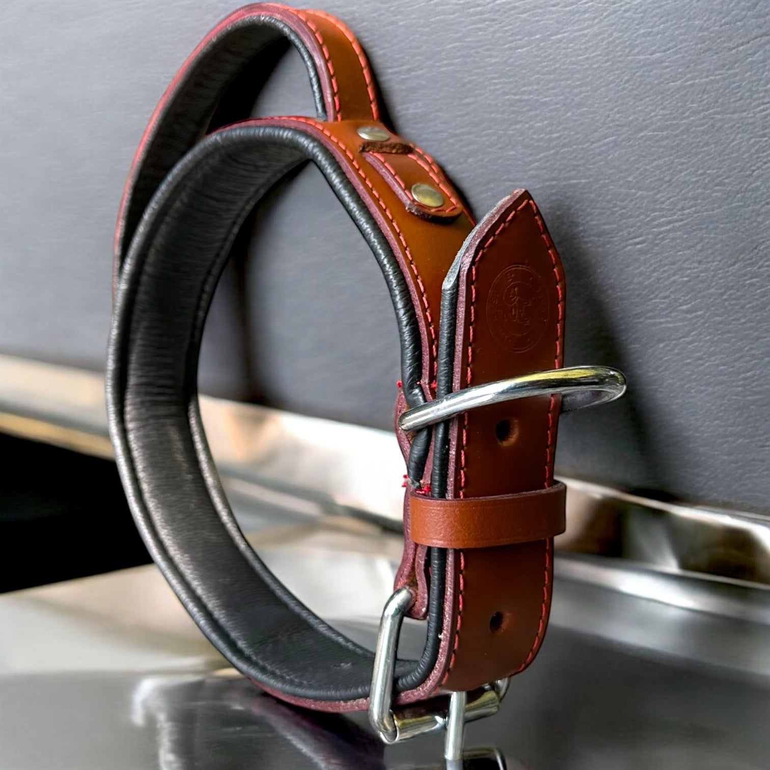 The K9 Store 100% Highgrade Leather Bold Dog Neck Collar For Training With Extra Handle - Zoey's Special (Chocolate)