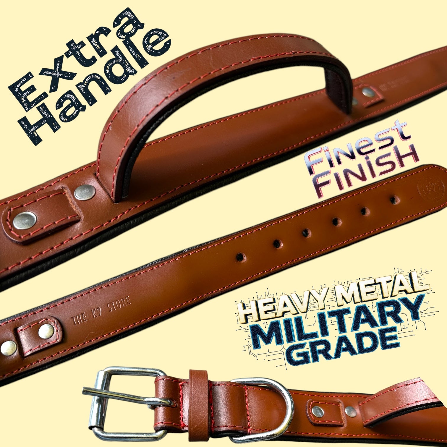 The K9 Store 100% Highgrade Leather Bold Dog Neck Collar For Training With Extra Handle - Zoey's Special (Chocolate)