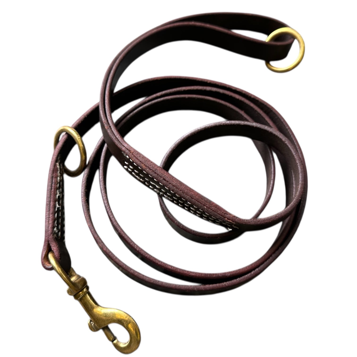 The K9 Store Premium Leather Tri-Stitched Single Handle Dog Leash, 6 Feet Long With Brass Hooks For All Dog Breeds