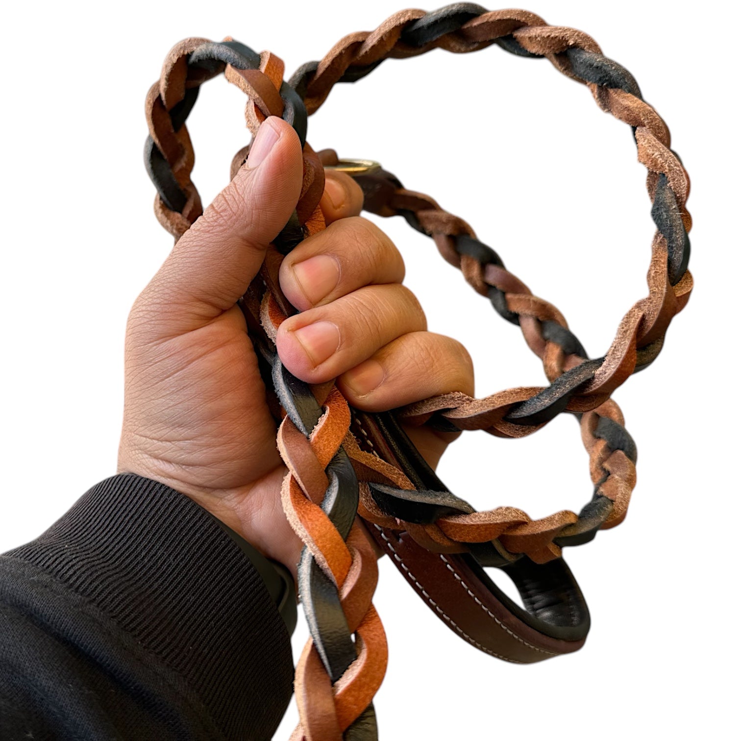 The K9 Store Premium Leather Braided Dog Leash, 5 Feet Long With Brass Hooks In Tricolor (Tan, Chocolate & Black) For All Dog Breeds